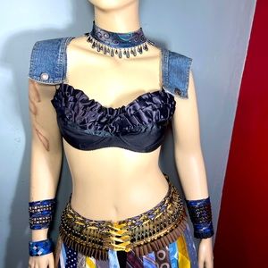 Upcycled Silk Mens Tie Sexy Choker , with Bead Trim & Rhinestones